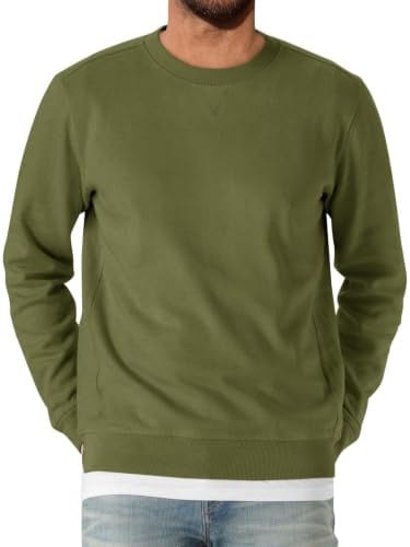Runcati Homme Sweat Col Rond Manches Longues Léger | Confort de Port, Poignets Côtelés, Saison Automne-Hiver, Look Décontracté, Style Sportif, Basique Essentiel
