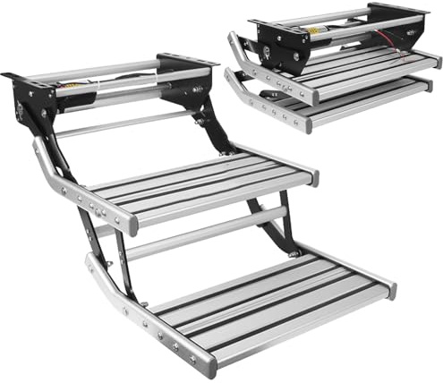 VNATWGOO Automatisch Einziehbare Wohnmobil-Trittstufe Mit Automatischer EIN-/Ausziehfunktion, Klappbare Aluminium-Trittstufe Mit Led-Beleuchtung,DoubleLayer