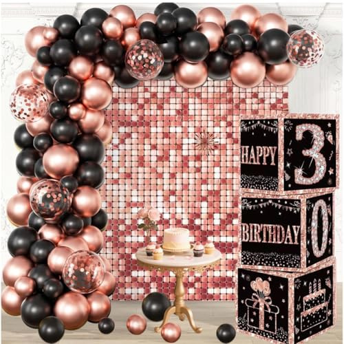 Rose Gold 30th Birthday Decorations Boxes For Women - 3pcs Happy 30th Balloons Boxes, 30 Year Old Party Supplies Birth Theme Decorations For Women (30th)