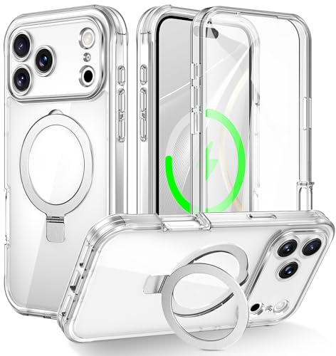 Colala Transparent Hülle für iPhone 17 Pro Max mit Bildschirmschutz, Magnetischer Unsichtbarer Ständer,360 Grad Handyhülle Full Body Schutz Stoßfest Kratzfest Staubschutz Schutzhülle,Transparent