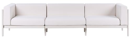 Beliani 3-Sitzer Gartensofa Kunststoff-Gestell beige mit Polsterung Hellbeige Ferretti