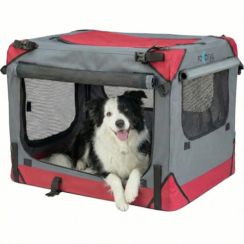 Foxdevil by xonic® Faltbare Hundebox/Katzenbox für kleine, mittelgroße und große Tiere - Hundetransportbox Auto und Zuhause - Transportbox Hund - Hundebox Auto Kofferraum (Rot, L)