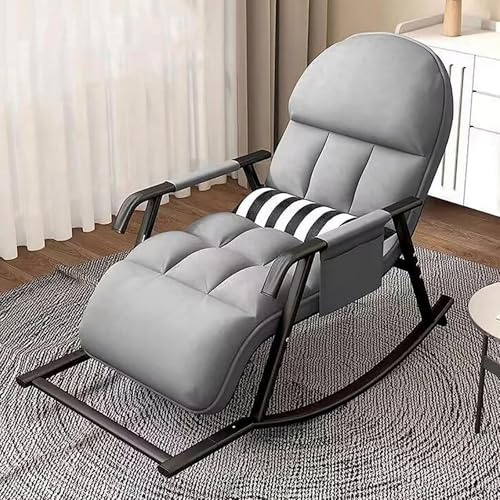 Ogimeka Schaukelstuhl Wohnzimmer, Extra Groß Schaukelsessel, Schaukelstühle mit Fußstütze & Gepolsterter, 5-Fach Einstellbar Schaukel Sessel für Wohnzimmer Schlafzimmer Balkon Garten (Grau)