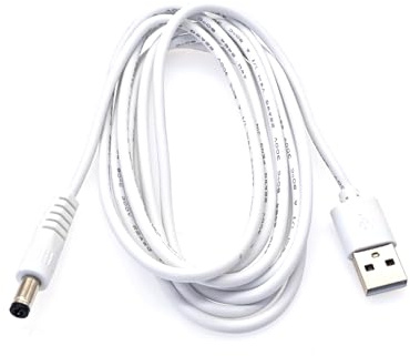 JZK Blanc 2m Câble d'alimentation USB vers CC 5 V, connecteur Jack cylindrique 5,5 x 2,1 mm, câble Charge USB Type-A vers Prise CC pour routeurs, Mini-Enceintes, Bandes LED, caméras vidéosurveillance