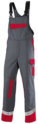 BP 2434-820-5381-46n Latzhose, Stretch-Hosenträger mit Clipbefestigungen, 320,00 g/m² , dunkelgrau/rot, 46n