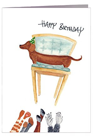 Geburtstagskarte Happy Birthday Dackel - Handmade in Hamburg - 100% Recyclingpapier – Glückwunschkarte mit Umschlag Geburtstag Geburtstagskarten Glückwunschkarte Grußkarte Geschenkkarte