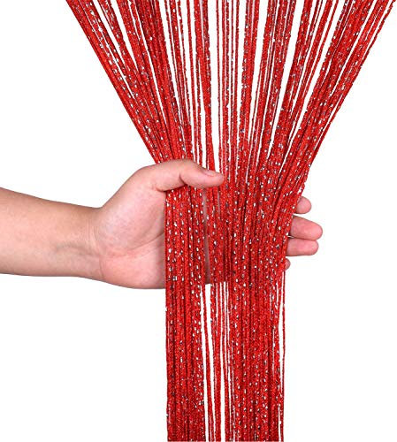 WedDecor Schnur Vorhänge Glitzer Fransen Panel Fliegengitter Zimmer Organizer Quaste Vorhang für Türen, Türöffnung, Windows, Wohnkultur, Ereignis Dekoration, (90cm x 200cm) - Rot, 90 x 200cm