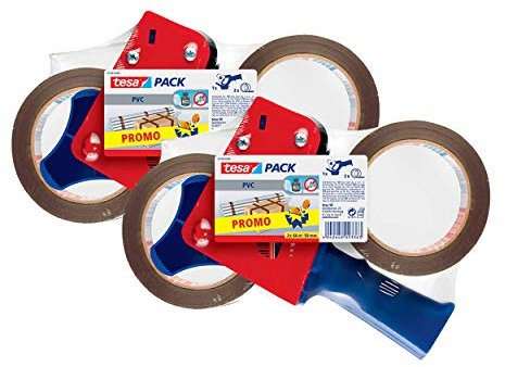 tesapack Ultra Strong und Handabroller im Set mit 2 besonders reißfesten PVC-Klebebändern - Braun - 66 m x 50 mm (2x Nur Abroller)