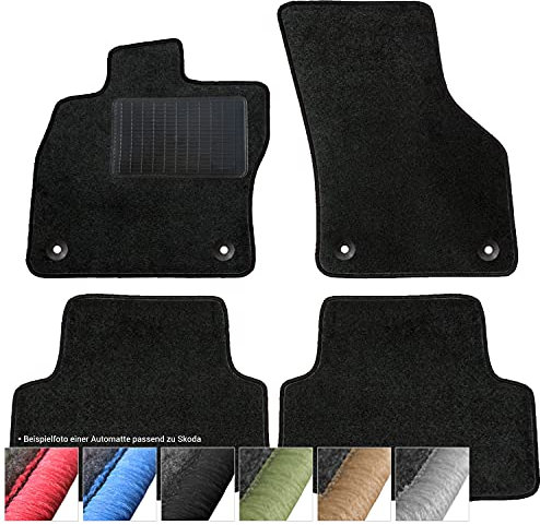 moto-MOLTICO Fußmatten Auto - Velours Autoteppiche passend für Skoda Octavia II (2004-2013) - 4-teiliges Set - Schwarze Automatten mit Schwarzen Ziernähten
