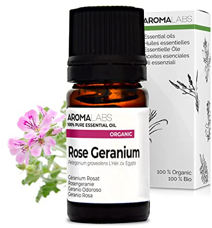 Aroma Labs - Geranio Rosa - Aceite Esencial Orgánico - Quimiotipado y Certificado AB - 10 mL