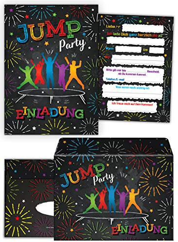 6 Einladungskarten incl. 6 Umschläge Kindergeburtstag Jump Trampolin Mädchen Junge Einladungen Geburtstag