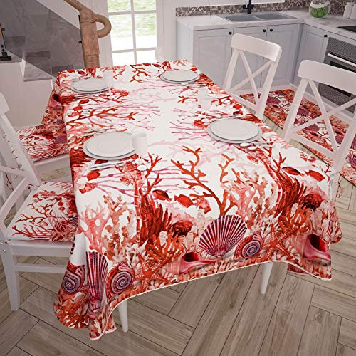 PETTI Artigiani Italiani - Tovaglia Antimacchia Rettangolare Copritavolo Cucina Disegno Corallo Rosso X6 Posti (140x180 cm) 100% Made in Italy