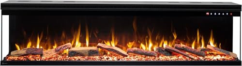 AFLAMO Unique-Chimenea eléctrica de Tres Lados/empotrada/de Pared/Troncos de Ceramica/Efecto de Llama Realista/función de calefacción(153x43x20)