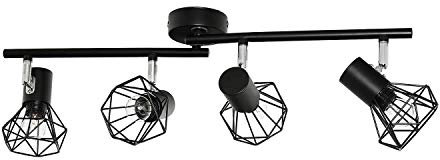Deckenlampe mit 4 verstellbaren Spots Metall in schwarz 4x E14 länglich Schlafzimmer Wohnzimmer Küche Flur Innen Deckenleuchte Spot Strahler