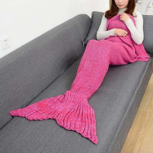 BWBG Meerjungfrau Decke Erwachsene Peach, Handarbeit Strickmuster Meerjungfrau Fischschwanz Decken Weiche Strick Meerjungfrau Schwanz Schlafsack FüR Frauen MäDchen -90x50cm