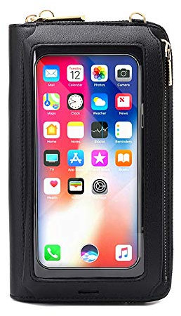 Vmokki Handytasche für bis zu 6.7 Zoll Handy Touchscreen Geldbörse Umhängetasche mit Kartenfächer Crossbody aus Kunstleder Klein Damen Mädchen (Schwarz A)