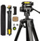 Stativ für Lasernivellier, Lusweimi 200 cm Heavy Duty Kamerastativ, Digitalstativ mit Fluidkopf, extra 5/8 & 3/8 Schraubhalterung, Schnellwechselplatten, DSLR Stativ mit Handyhalterung
