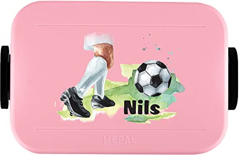 EZYshirt® Sportliche Fussball Brotdosen mit Name Personalisierte Lunchbox mit Bento-Einsatz
