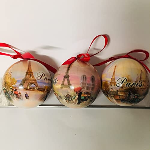 Set di 3 palline di Natale Parigi Torre Eiffel, misura media, in materiale plastico