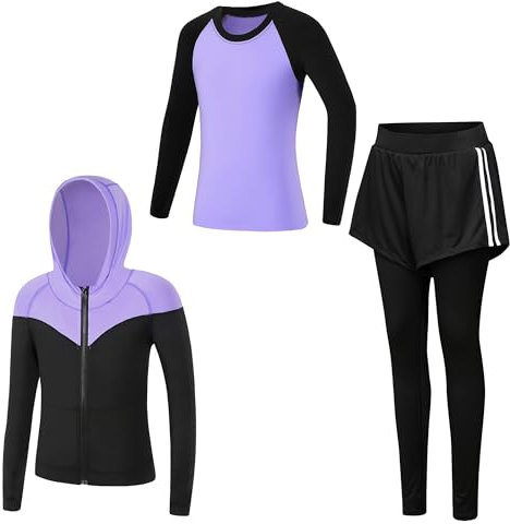 Tancefair Kinder Mädchen Trainingsanzug 2/3 tlg Sportanzug Jogging Bekleidungsset Freizeitanzug (Shirt + Hose) Training Laufen Fußball Basketball Trikots Yoga(Bitte wählen Sie eine Nummer kleiner)