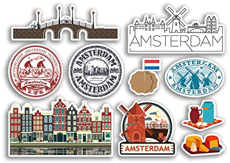 A5 Aufkleberbogen Amsterdam Vinyl Aufkleber – Stadt Niederlande Sehenswürdigkeiten Kultur Stempel Holland Urlaub Reise #78505