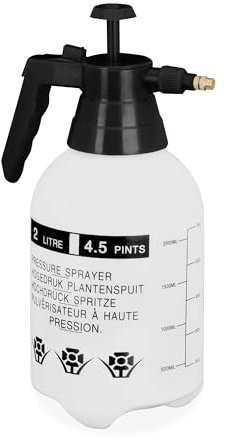 Relaxdays Drucksprüher 2 Liter, einstellbare Messingdüse, Wasser & Unkrautvernichter, Sprühflasche Garten, weiß/schwarz
