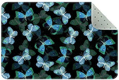 Teppiche für Wohnzimmer, Schlafzimmerteppich, Flureingangsteppich,Blauer Türkis Grün Schmetterlings Weinlese