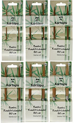 Bambus Rundstricknadel 80cm verschiedene Stärken- neu mit hochwertigem Metallseil- Stricknadel aus glatt poliertem Bambus (6er set 3-10mm je 1x)
