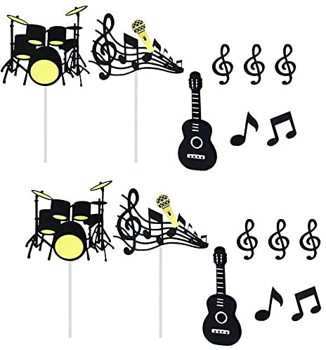 16 Pcs Music Notes Cake Toppers Happy Birthday Cake Toppers Set Cake Decoration Guitar Cake Muffin Decoration for Anniversary Bridal Engagement Cake Decorating
