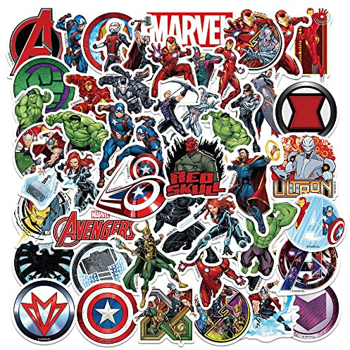 Finedeco 50 Pcs Marvel Avengers Stickers for Kids, Superhero Stickers for Water Bottle, MacBook, Car, Bumper, Luggage, Laptop, Phone, Skateboard Vinyl Stickers, Waterproof