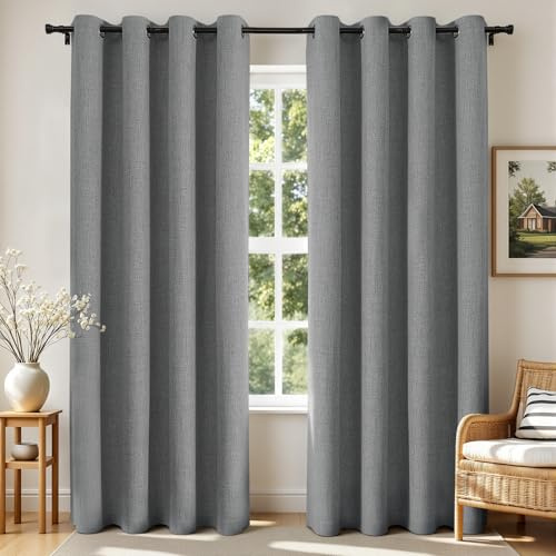 Joydeco Blackout Curtains 72 Inches Long 2 Panels Burg, Room Darkening Curtains for Bedroom, 100% Black Out Textured Thermal Drapes Privacy Protection 2 Panels Set(W52 x L72 Inch, Light Grey)