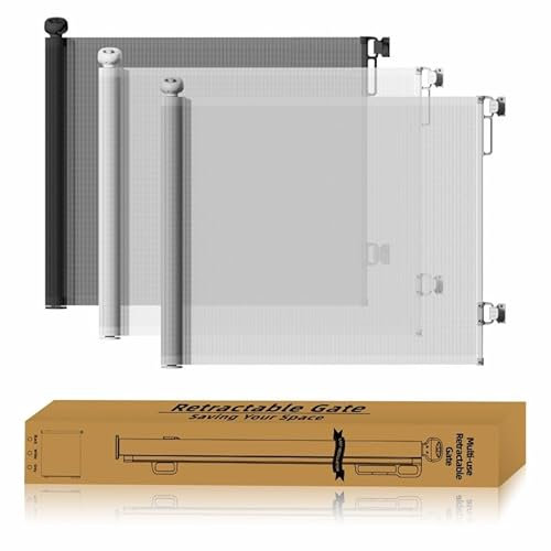 Start and Drive Ltd, Retractable Baby Gate 87cm x 130 cm Stair Safety Gate Roll for Babies and Pets, dogs, Extendable Barrier Gates (Black)