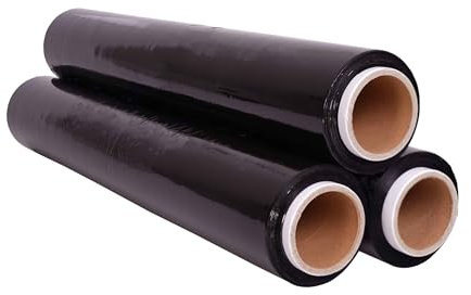 Inoverse Lot de 3 rouleaux de film étirable noir pour meubles et déménagements - 50 cm / 1,5 kg