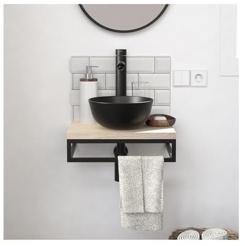 MOB-IN Meuble Lave-Mains Soho Plan Fin et Porte Serviette Dessous Vasque Noire