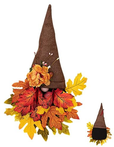 NOLITOY Hut herbstdeko nordische Zwerge Kaminsims-Herbstgirlande Wichtel Herbstkranz Wichtel Türkranz Blumen Türkranz Thanksgiving-Zwerg-Türanhänger Türhänger Tür hängt Dekorationen Puppe
