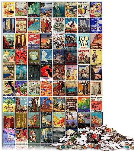 Puzzle for Adults Vintage Travel Wall Art adult jigsaw puzzle 1000 for Adults & Children Cardboard puzzles Difficult and Challenge Size: 26x38cm