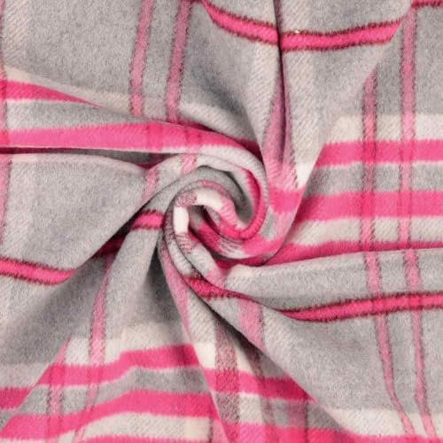 Mantelflausch, Wollstoff, Karomuster Pink Grau meterware, 50 cm