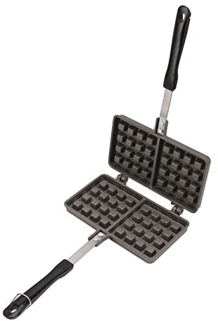 MOTUZP Non Stick Double Side Waffle Baking Mould Pan, Cast Iron Waffle Maker with Anti Scalding Handle, Campfire Cooking Equipment Camping Pie Iron Cooking Pan