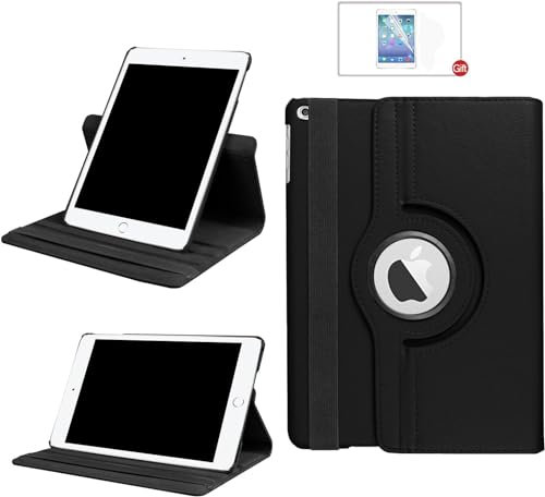 FURROB® iPad 9ème/8ème/7e génération (10,2 pouces, modèle 2021 2020 2019) Étui rotatif à 360° en cuir PU Smart Cover avec fonction support pour tablette iPad 10.2 + film de protection d'écran (noir)