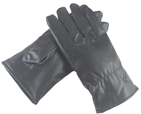 skyrabbiter Bildschirm-schützende Warme Handschuhe Winter Männer Frauen Outdoor Reiten Schwarz Kalt Verdickung Fleece PU Handschuhe Jagd Zubehör (Black, One Size)
