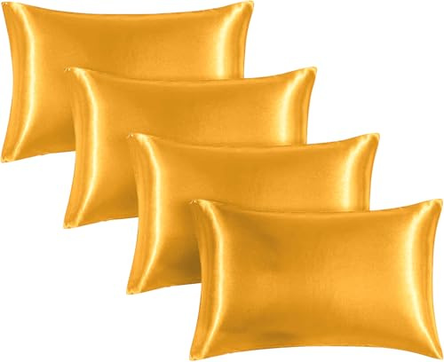 Moonlight Bedding Ochre Satin Pillowcases 4 Pack – Soft & Smooth Feels Like Silk Pillowcases for Hair and Skin Care