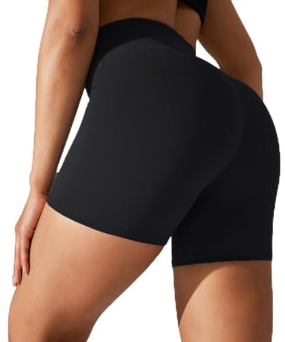 BSLVWG Hohe Taille Radfahren Shorts Frauen mit Bauchkontrolle Super Soft Biker Yoga Laufen Gym Workout Athletische Shorts Stretch Tights (DE/NL/SE/PL, Bundweite, L, Große Größen, Regular, Schwarz)