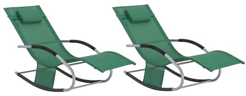 Set de 2 Tumbonas de Jardín Reclinables – Sillas Ergonómicas de Exterior con Almohada y Bolsillos Laterales, Tejido Transpirable, 150 kg, para Playa, Terraza, Camping y Piscina OGS28-WDx2