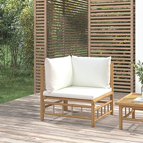 Rantry Garten-Ecksofa mit Cremeweißen Kissen Bambus Modular Ecksofa Gartensofa Sofa Lounge Gartenmöbel Einzelsofa Loungesofa Möbel Sessel Ecksessel Garten
