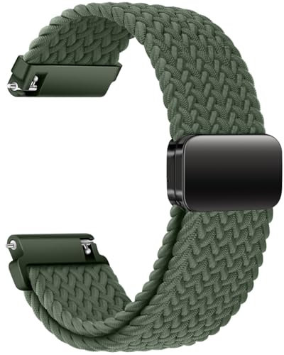 AidorMax Nylon Uhrenarmband 20mm mit Verstellbares Magnetischem Verschluss für Herren und Damen, Bequeme Passform Elastisches Ersatzarmband für Smartwatches und Uhren (Olivgrün)