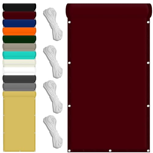 Sun Segel Sonnensegel 30 x 200 cm PES Windschutz Sonnenschirm Balkon Uv-Schutz-Polyestergewebe mit Seil Sonnenschutz Markise für Balkon Terrasse Und Garten, Weinrot