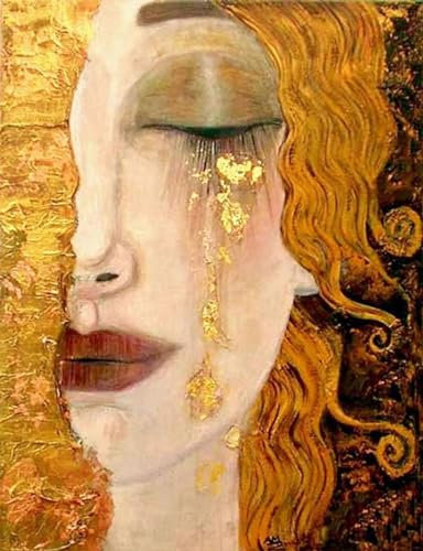 GRENHUE Peinture par Numero Adulte,Les Larmes D'Or De Klimt DIY Acrylique Peinture Kit pour Adultes et Enfants Débutant, Peinture à l'huile avec Pinceaux et Acryliques- 40 * 50 Cm (Avce Cadre)