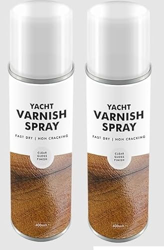 X2 VARNISH SPRAY CLEAR GLOSS FINISH - Yacht Clear Varnish Spray - Fast Dry & Non Cracking - Protective Waterproof All Purpose Varnish - Anti Mould Wood Spray Paint - Interior &Exterior 400ml