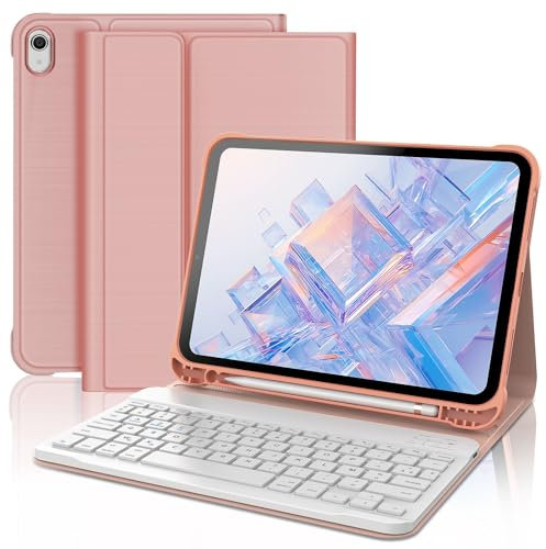FOGARI Clavier pour iPad 10/11ème Génération 2022/2025, Clavier AZERTY sans Fil Bluetooth, Étui avec Porte-Crayon pour iPad 10ème Gén/A16 (10.9''/11‘’) - Or Rose