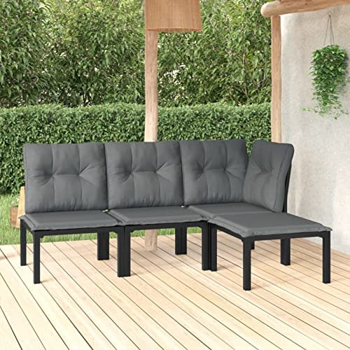 Faroom 4-TLG Balkonlounge Alu Garten Lounge Set Gartenmöbel Klein Balkonmöbel Sofagarnitur Balkon Gartenlounge Loungemöbel Gartensofa Balkon Sofa Rattan Ecklounge Schwarz#2